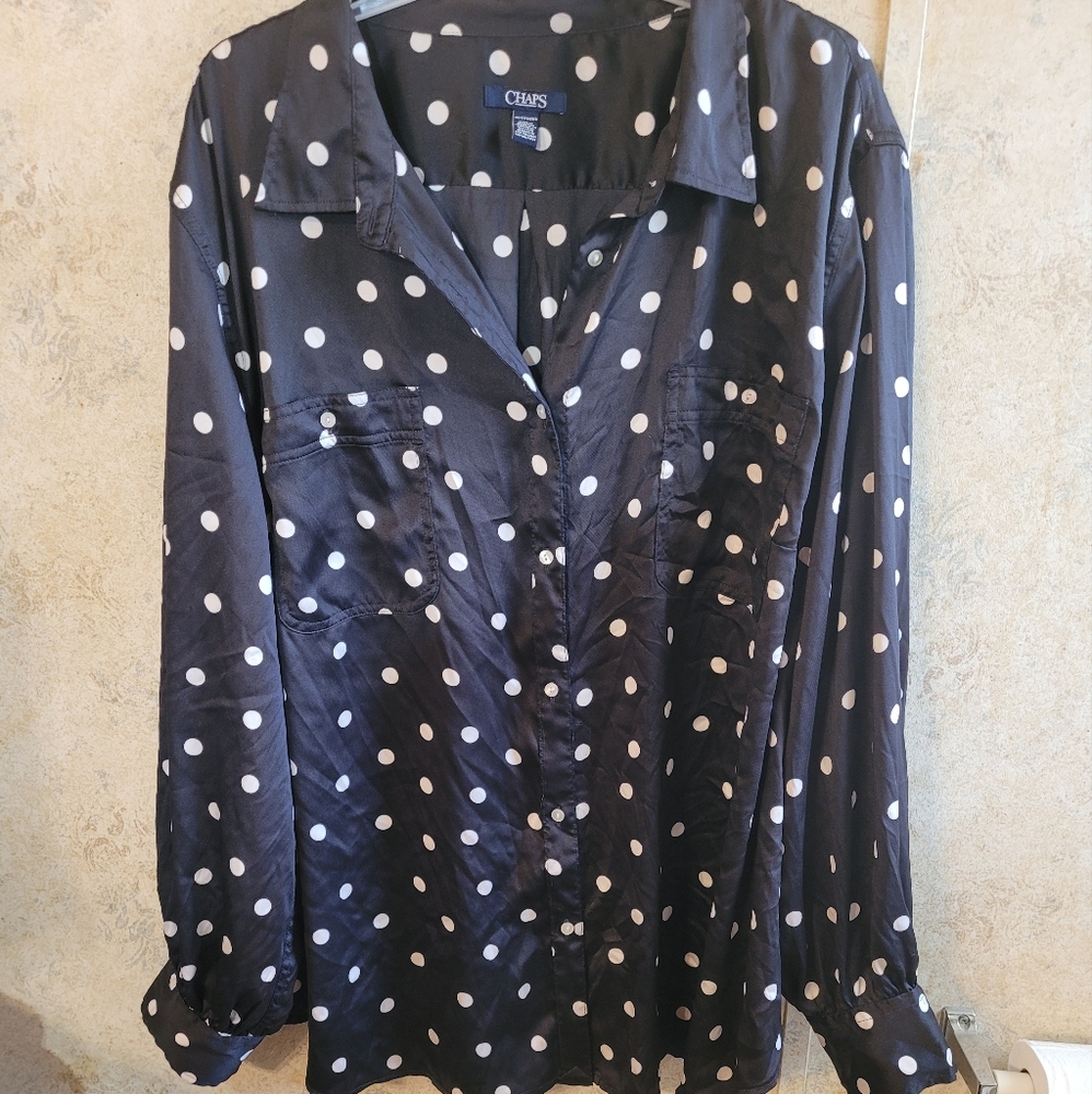 Chaps Black With White Polka Dots Button Up Longs… - image 1